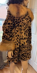 Birger Christensen Leopard Print Sheared Mink Fur Coat w/ Fox Collar & Cuffs M