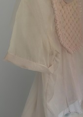 Patty Woodard Of California Blouse Sheer Pink Top Ruffle Bib Short Sl Vintage L