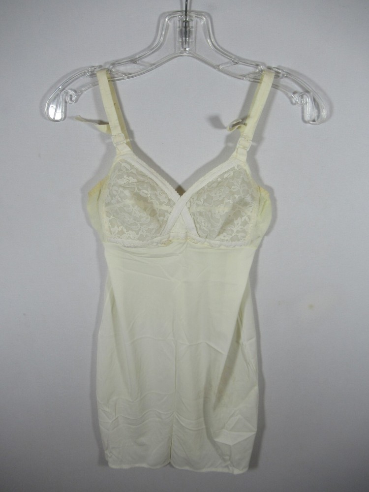 Vintage 50s 60s Loveable Satin Full Dress Slip Size 34B Ivory USA Made Lace