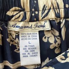 Anna and Frank Navy Blue Floral 100% Silk Button Front Midi Skirt Large Vintage