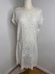Antique Early 1920s Silk Cotton White Lace Sheer Drop Waist Flapper Lawn Dress