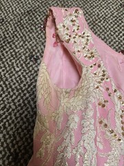 Vintage Formal Beaded Dress PINK Rose Gold Lurex Brocade Long Party 60s sz XS