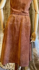 Vintage 1970s Hide-Away Suede Skirt Set, 9/10 (small), Leather, Cognac Brown