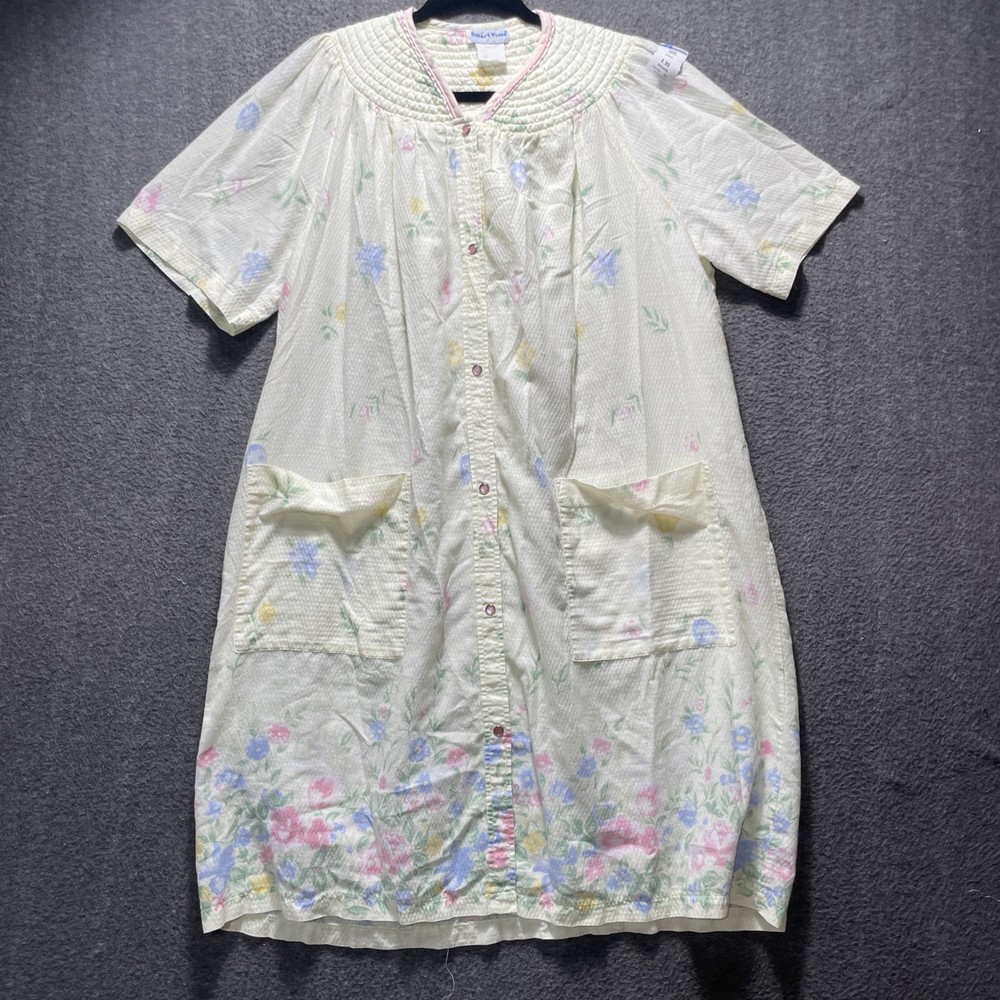 Smart Time Vintage House Coat Floral 60s 70s Boho Cottagecore Cotton Blend XL