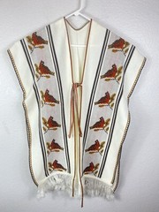Fringe Cape Vintage 70s Knit Shawl Wrap Vest Floral One Size