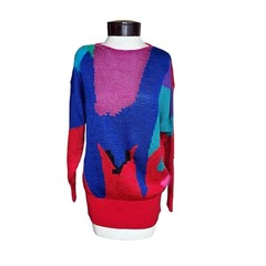 Vintage 1980’s Enfin by Marcia Red Blue Red Nylon Blend Sweater Medium/Large