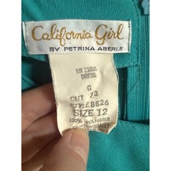 Vintage California Girl Petrina Aberle Teal Pleated Midi Dress 12 80s Modest