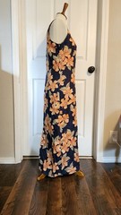 Vintage Pineapple Moon Silk Blue Orange Hawaiian Floral Maxi Dress Size Medium
