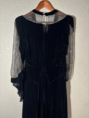 1930’s Silk Velvet Metal Set Rhinestone Dress Full Sleeves Size S