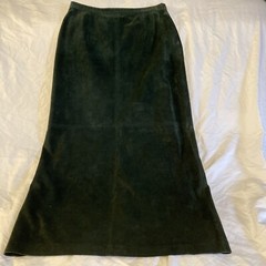VINTAGE BRANDON THOMAS 12 SUEDE LEATHER, WOMEN’S DK GREEN MIDI STRAIGHT SKIRT