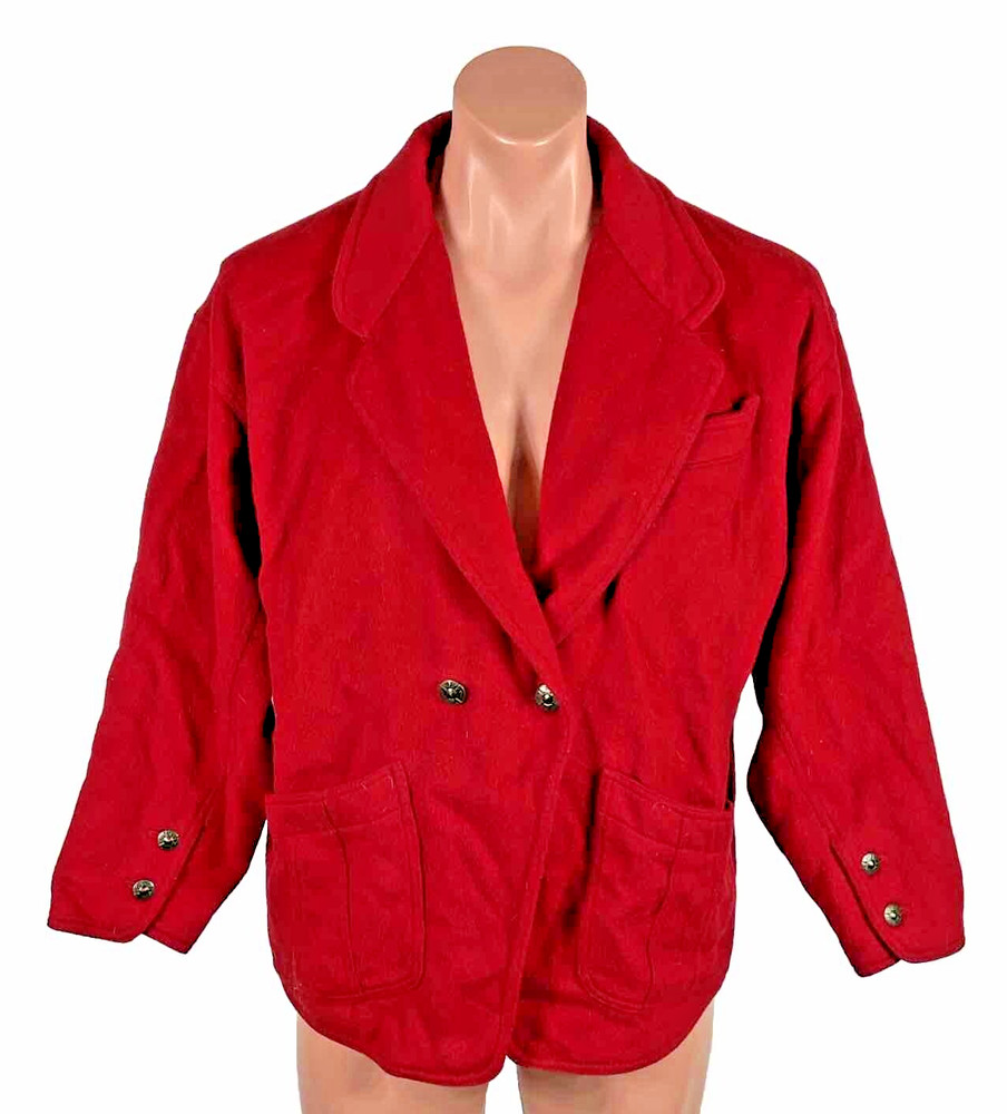 Vintage Fendi Wool Coat Womens 44 Red Batwing Peacoat Jacket Embellished Buttons