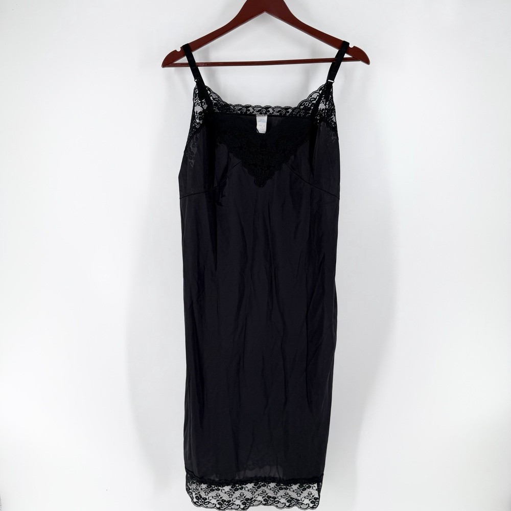 Vintage Perfectform Black Nylon Full Slip 44B XL Lace Antron III Made in USA