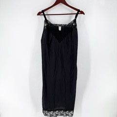 Vintage Perfectform Black Nylon Full Slip 44B XL Lace Antron III Made in USA