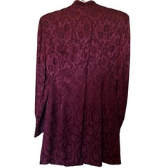 Vintage Romantic Goth Victorian Floral Print Burgundy Side Slit Jacket Size S