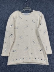 *Vintage* Adrienne Vittadini Creamy Angora And Lambswool Knit And Beaded Cluster