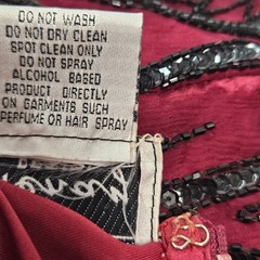 Stenay Petite Vintage Beaded Sequin Silk Blouse Burgundy Black Scalloped PL