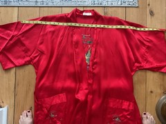 VTG 60’s Longevity Robe Kimono Red Embroidered Silky Made In China Souvenir