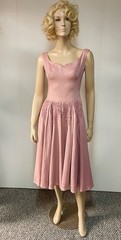 Vintage 1950s Beaded Hips Side Zipper Dusty Rose Faille Cocktail Dress Bust 34