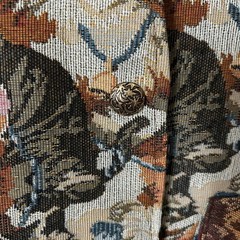 Vintage Cat Tapestry Jacket Women Earth Tone Woven Animal Print Blazer Coat L