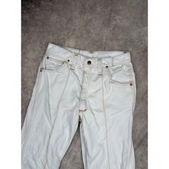 Red Snap White Denim Flared Jeans Contrast Stitch Workwear Size 26×29 Y2K 90s