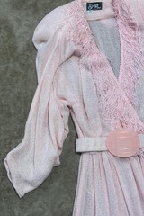 VTG SMALL SYBIL Pink Knit Fringe Diaphanous Transparent Peignoir Dress Glamour
