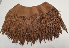 HB Vintage Suede Leather Poncho Fringe Beads Indian Native American One Size