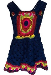 Vintage 70s 80s Colorful Crochet Granny Young Girls Dress See Photos