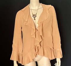 Charming 1920s, 1930s Ruffled Silk Jacket, Golden Apricot, Petite – Small