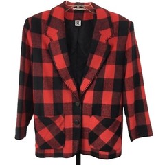 Vintage Buffalo Plaid Blazer Womens M Red Black Oversized Boxy Made in Poland