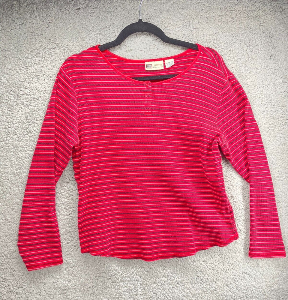 Y2K Faded Glory Women’s Size L Cotton Spandex Blend Red Striped Long Sleeve Top