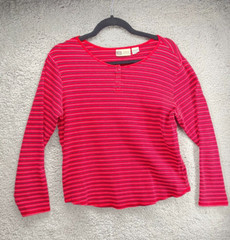 Y2K Faded Glory Women’s Size L Cotton Spandex Blend Red Striped Long Sleeve Top