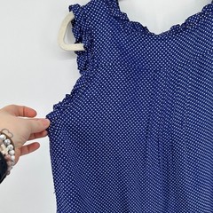 Maeve Y2K Timeless Boho Cottagecore Nautical Chic BluePolka Dot RuffleBlouse Sz8