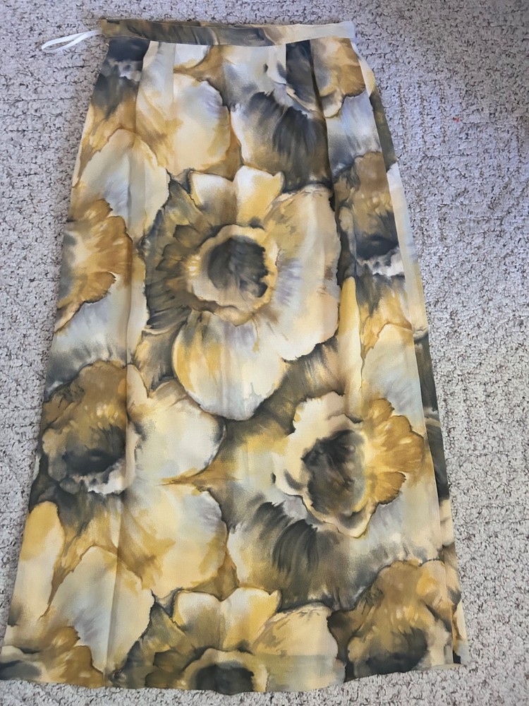 Simon Chang VTG Abstract Watercolour Large Floral Print Midi Maxi Skirt 10 boho