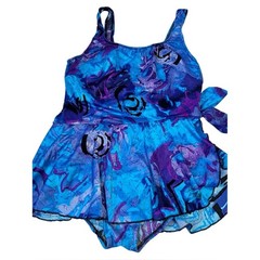Vintage Le Cove 90s Skirted Swimsuit 18W Teal Floral Built In Bra Modest Swim