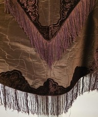 CIVIL WAR 1860’S WATERED SILK MOIRE + SCULPTED VELVET CAPE W FRINGE FOR DRESS