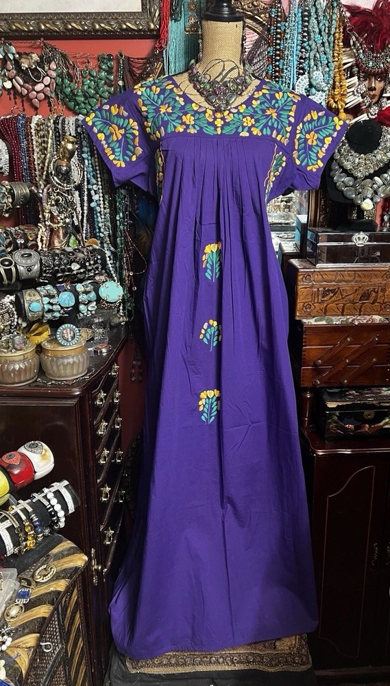 Beautiful Mexican Oaxacan Deep Purple With Multi Colored Embroidery M/L