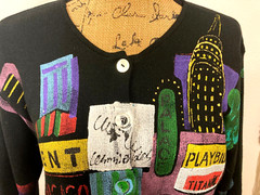 Women’s S/M Vintage 90’s Marguerita Hand Painted Cardigan Skirt Set NYC Theatre