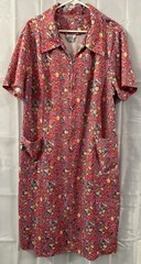Vintage Womens 100% Polyester House Coat Robe Floral Zip Size C4 (2XL) Grandma