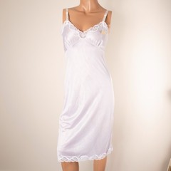 Vintage FORTUNE White Full Slip Dress Nylon Size 32 Lingerie Scalloped Lace NWT