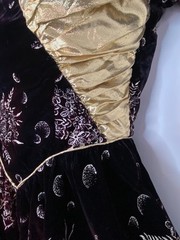 Vintage 1980s velvet moon dress puffed sleeve formal novelty print black gold S