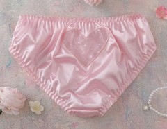 Glossy Pink Satin w Sheer Mesh ❤️ Bum & Front Bow Decor Bikini Panties XL NEW