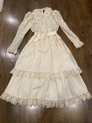 Vintage Oggee by Rizkallah Dress Cream Modest Long Sleeve Lace Prom Wedding