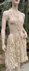 ANTIQUE 1920’s CREAM SILK CHIFFON DRESS W/ RIBBON & LACE RUFFLES