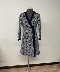 Vintage Women’s 60’s Domani Knits Geometric Blue/White Dress Coat Size 8