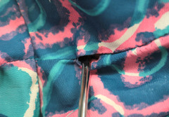 VTG Women’s 50s Blue & Pink Abstract Swirl Print Gathered Front Dress Sz M 1950s