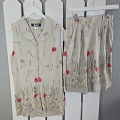 Modiano Floral Vest Shirt and Short Set Medium 10 Brown VTG Cottage Resort 90s