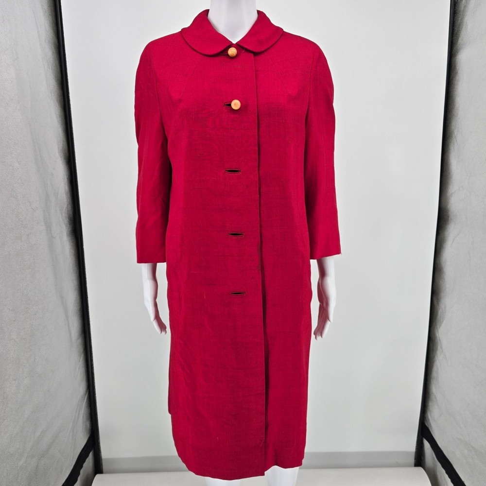 Vintage 1960s Bullock’s Wilshire Los Angeles Red Shantung Silk Mod Coat (L)