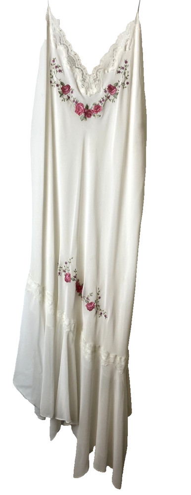VTG California Dynasty Ivory Nightgown Lace Embroidered Rose Bridal Honeymoon XL