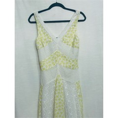 Anthropologie Boho Cottagecore Leifnotes Light Yellow & White V‑Neck Midi Dress