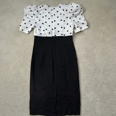 Leslie Lucks Vintage 80s Polkadot Puffed Sleeve Dress Size 4 Petite